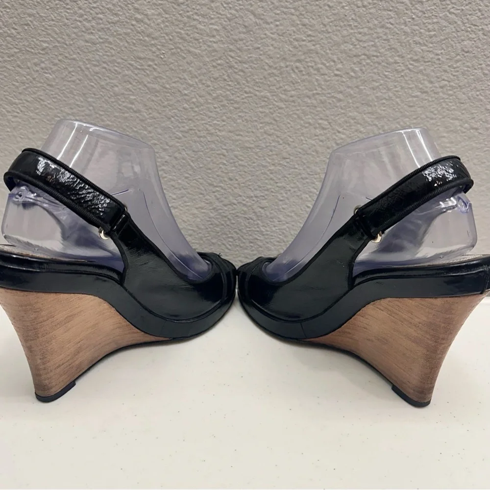 Barbara Bui Heels Size 9 Elegant Black Wedge Slingback Shoes